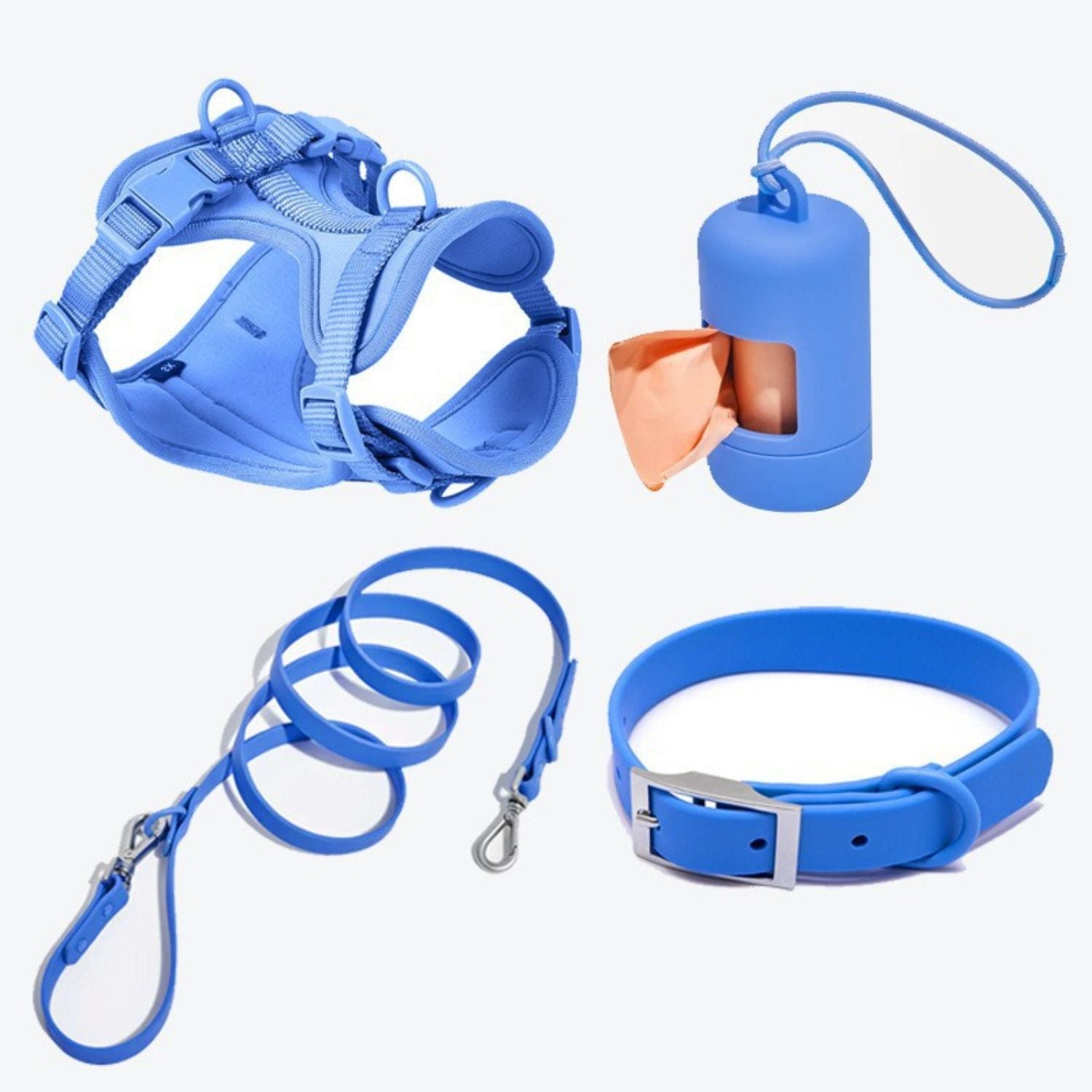 hondenharnas set lichtblauw puppy harnas met matchende riem en halsband